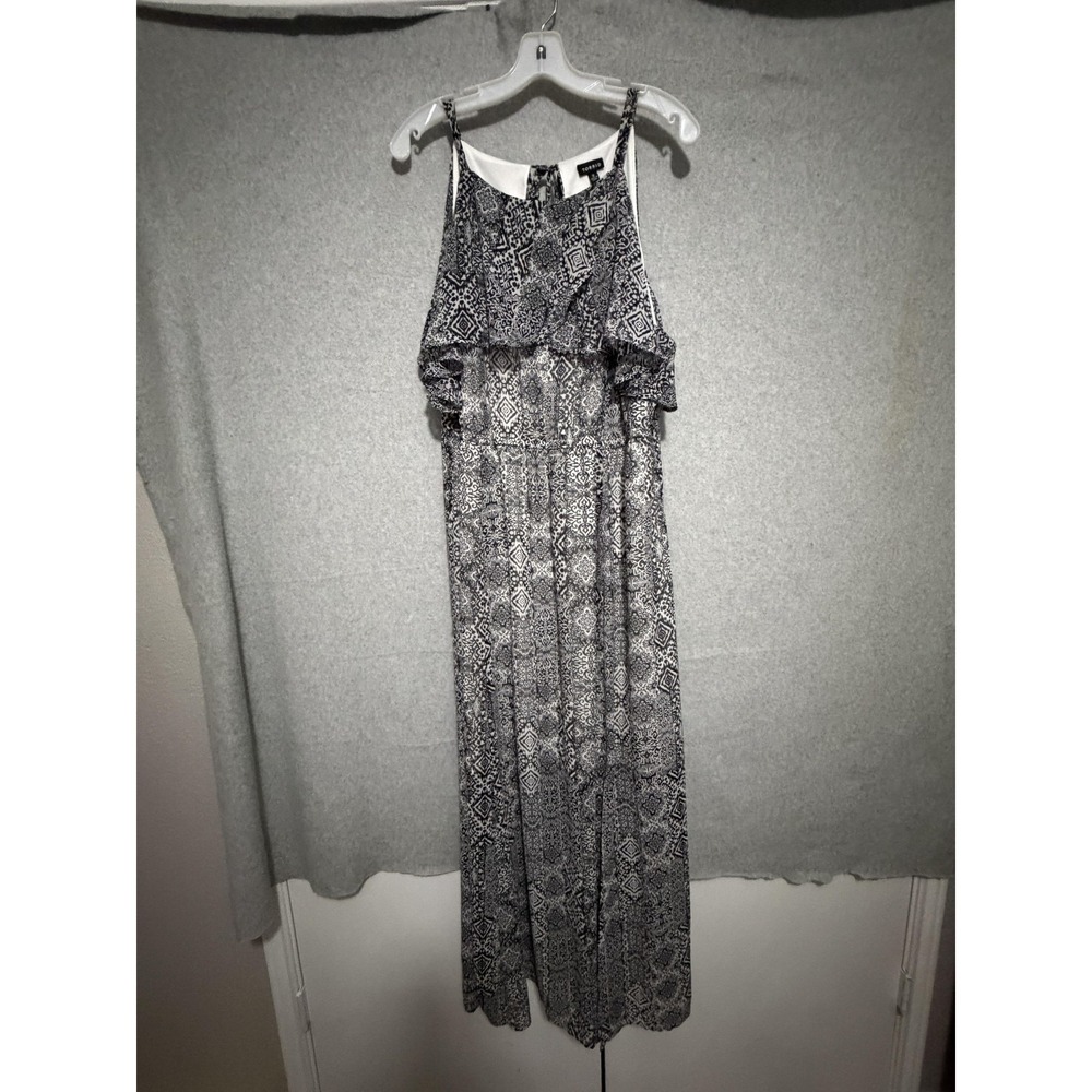 Torrid Dress Womens 2 Black Geometric Ruffle Maxi Sundress Chiffon Strappy
